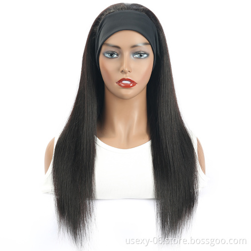 Non lace wigs 100% virgin human hair headband wigs for black women,straight head band real brazilian human hair wigs